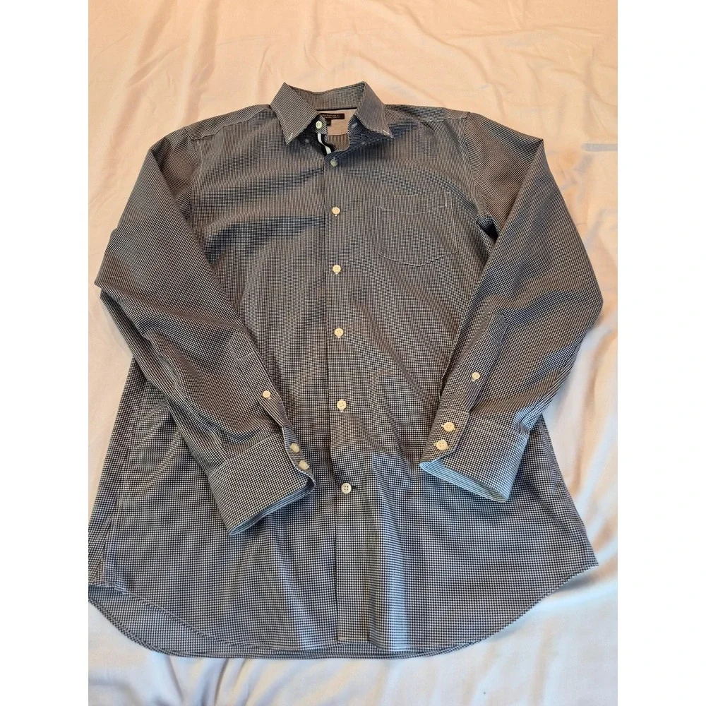 Banana Republic Mens Black White Checker Tailored Slim Dress Shirt Large Party
